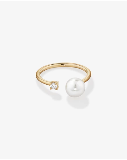 Michael Hill - Cultured Freshwater Pearl and Diamond Open Ring in 10kt Yellow Gold