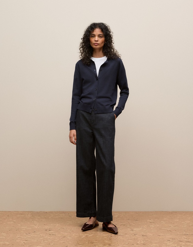 Trenery - Merino Classic Crew Cardigan in Night Sky