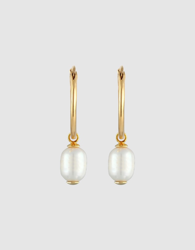 Elli Jewelry - Earrings Creoles Baroque Freshwater Pearl in 925 Sterling Silver Gold Plated