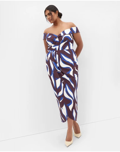 City Chic - Claire Print Off Shoulder Dress
