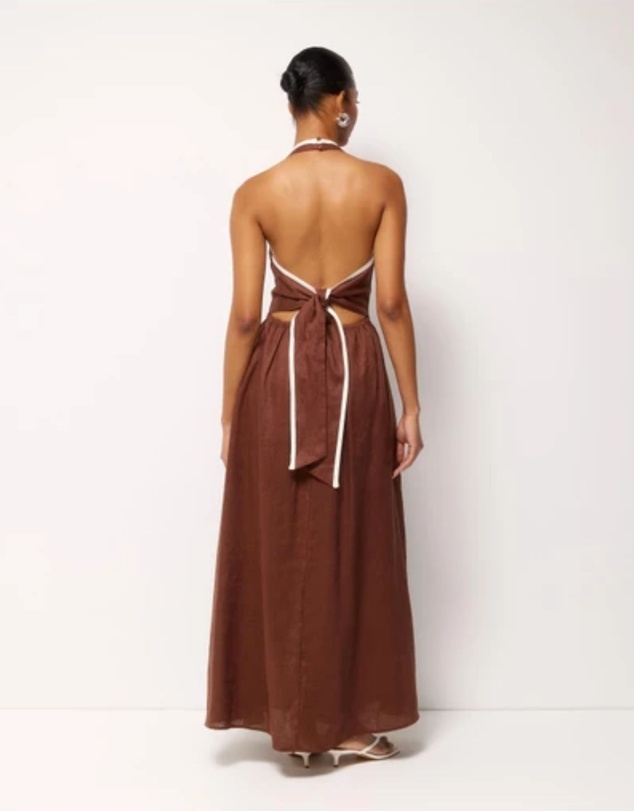 Revibe - Repaired AERE Zali Linen Halter Midi Dress - AU 6