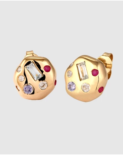 Elli Jewelry - Moonstone Stud Earrings in Gold-Plated 925 Silver