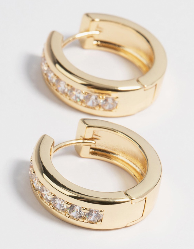Lovisa - Gold Plated Cubic Zirconia Encased Huggie Earrings