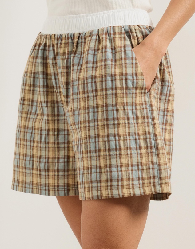 Atmos&Here - Checkered Cotton Blend Shorts With Contrast Elasticated Waistband