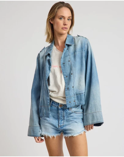 ONE TEASPOON - Victory Belle Denim Linen Jacket - Blue Latte