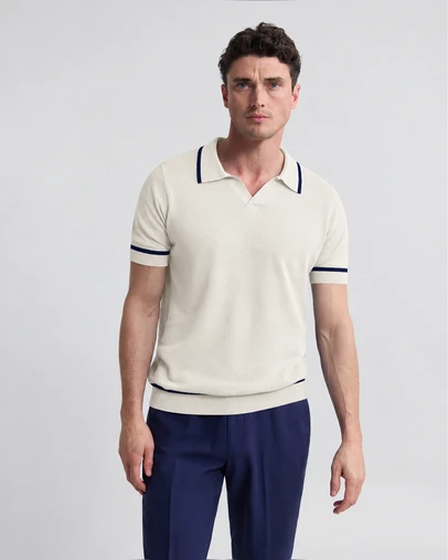 Oxford - Vito Linen Blend Polo With Tipping