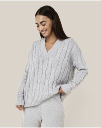 Papinelle - Cotton Cashmere Cable V- Neck Jumper