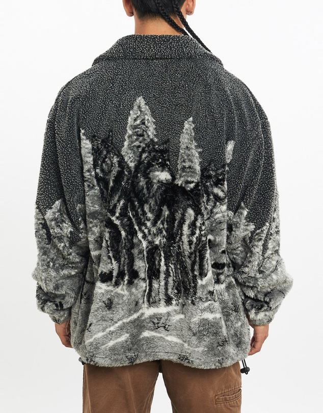 Vintage by The Real Deal - Pre Loved - Vintage All Over Print Wolf Wildlife Fleece Jacket