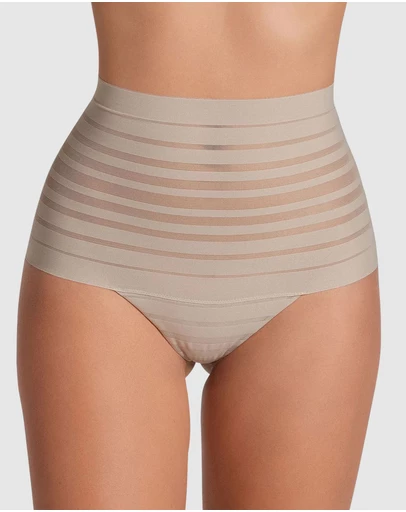Leonisa - Sheer Stripe Tummy Compression High Waist Thong
