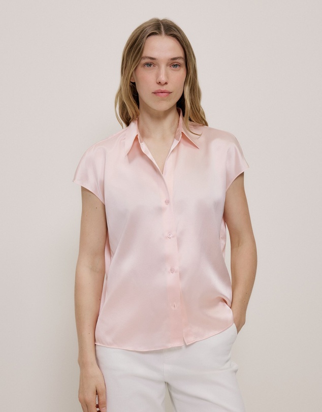 Trenery - Silk Satin Cap Sleeve Shirt in Blossom Pink