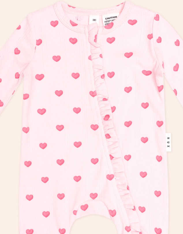 Huxbaby - I Heart You Pointelle Frill Zip Romper - Babies