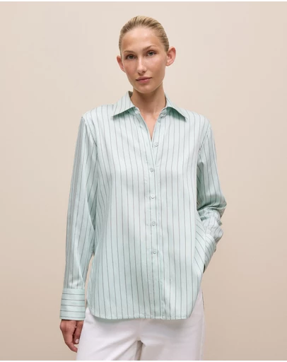 Trenery - Soft Stripe Long Sleeve Shirt in Faint Blue