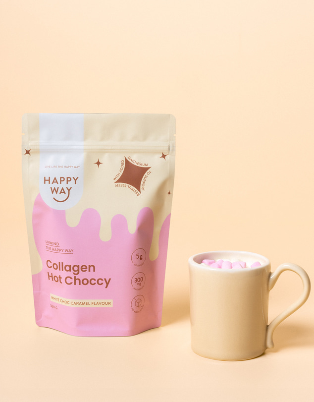 Happy Way - White Choc Caramel Collagen Hot Choccy 360g