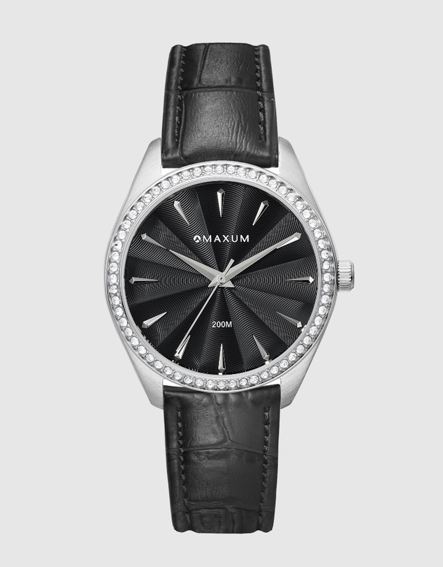Maxum - Sydney - Black Dial, Silver Tone Case & Black Leather Band