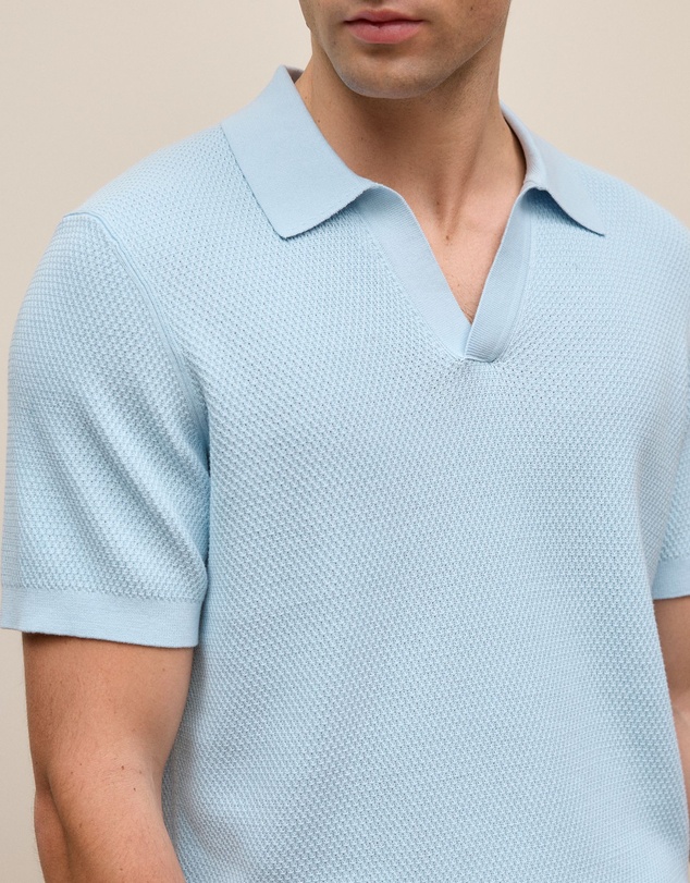 Trenery - Cotton Texture Stitch Polo in Soft Blue