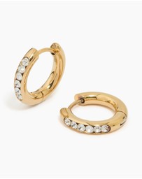 Lovisa - Waterproof Gold Plated Stainless Steel Round Diamante Clicker Hoop Earrings
