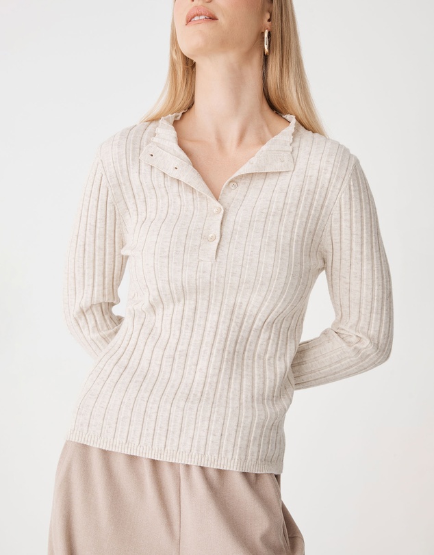Forcast - Inez Mock Neck Henley Knit