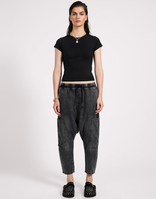 ONE TEASPOON - Isla Low Waist Drawstring Harem Denim Jeans - Charcoal Black