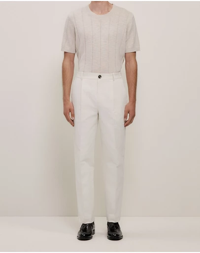 Trenery - Cotton Blend Pleat Front Pant in Parchment