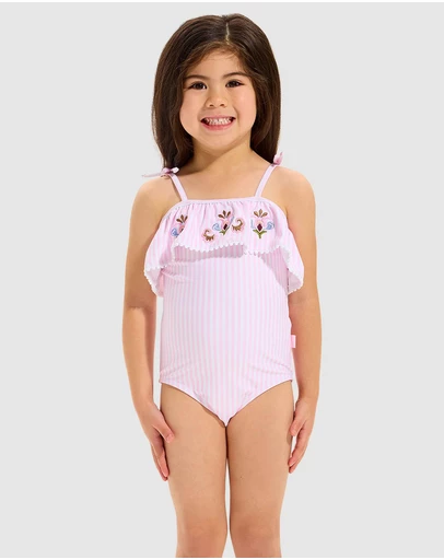Seafolly - Stripe Embroidered Frill One Piece - Kids