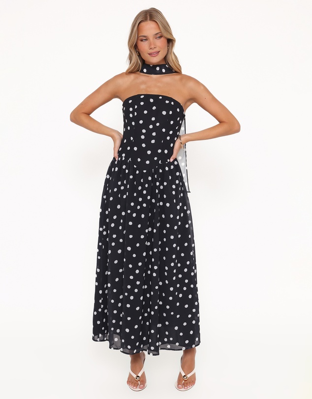 Petal & Pup - Boston Strapless Maxi Dress - Black Polka Dot