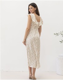 Angel Maternity - Mika Maternity Ruffle Dress in Cream Floral Silky