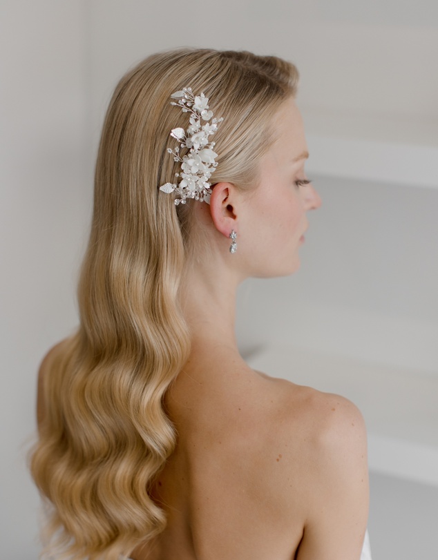 The White Collection - Harper - Floral Pearl Silver Bridal Hairpiece