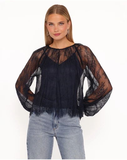 Petal & Pup - Duncan Sheer Lace Top - Midnight Navy