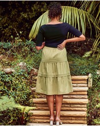 Angel Maternity - Tracy Maternity Tiered Midi Skirt in Chartreuse