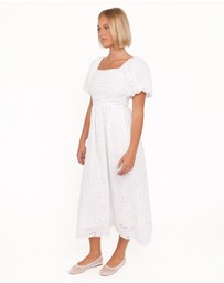 Petal & Pup - Clo Puff Sleeve Midi Dress - White Broderie