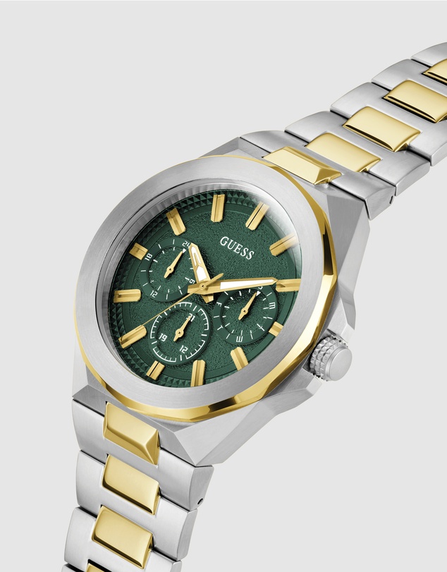 GUESS - Two-Tone Silver and Gold-Tone 46mm Green Dial Men's Watch