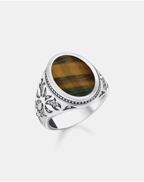 THOMAS SABO - Rebel Wolf Ring with Gold-Blue Tiger's Eye