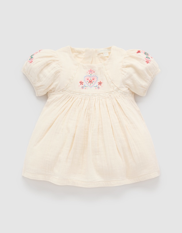 Purebaby - Embroidered Dress -Kids-Babies