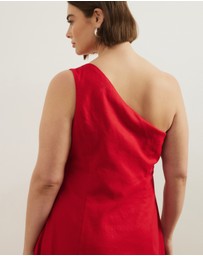 Atmos&Here Curvy - Oralie One Shoulder Linen Blend Midi Dress