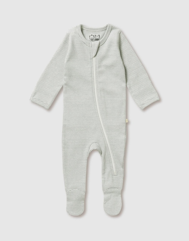 Wilson & Frenchy - Organic Stripe Rib Zipsuit with Feet - Babies