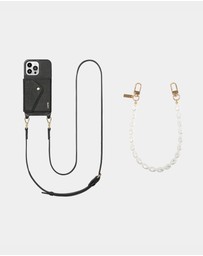 LOUVE COLLECTION - Leather Phone Case Wallet & Strap + Pearl Wristlet