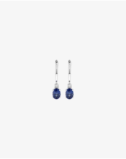 Michael Hill - Oval Cut Blue Created Ceylon Sapphire Gemstone and Diamond Drop Huggie Earrings in Sterling Silver