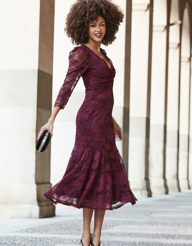Sosandar - Lace Twist Front Midi Dress