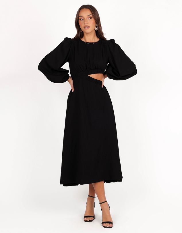Petal & Pup - Ginnee Puff Sleeve Cutout Midi Dress - Black