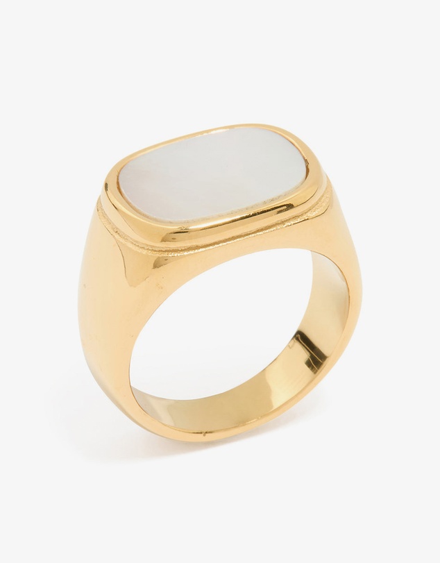 Lovisa - Waterproof Gold Plated Stainless Steel Square Semi Precious Moon Stone Signet Ring