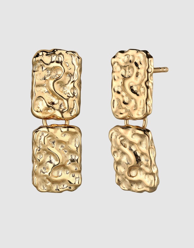 Elli Jewelry - Hammered Rectangle Drop Earrings in Gold-Plated 925 Silver