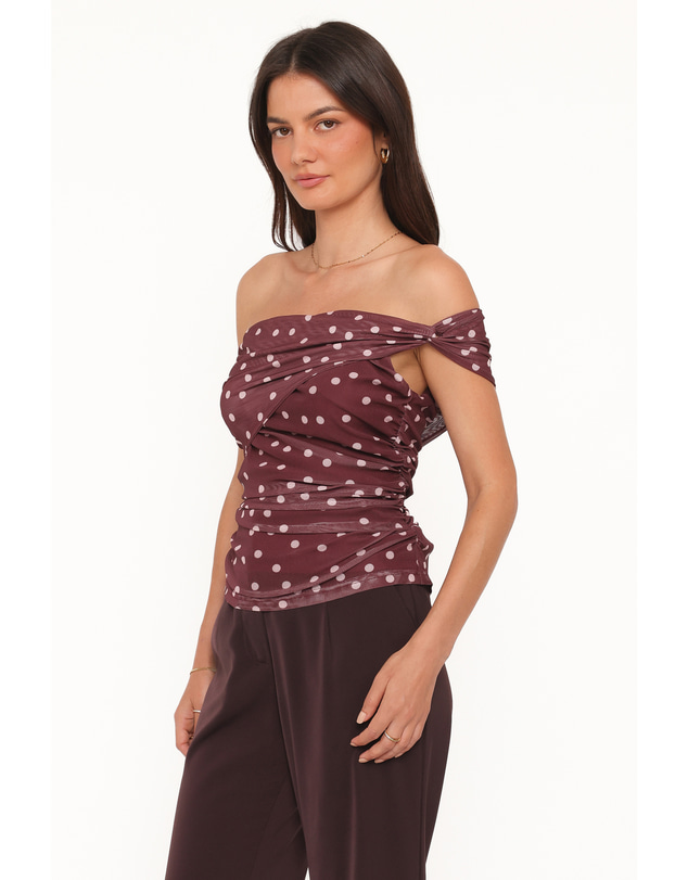 Petal & Pup - Dorado Mesh Top - Burgundy Dot