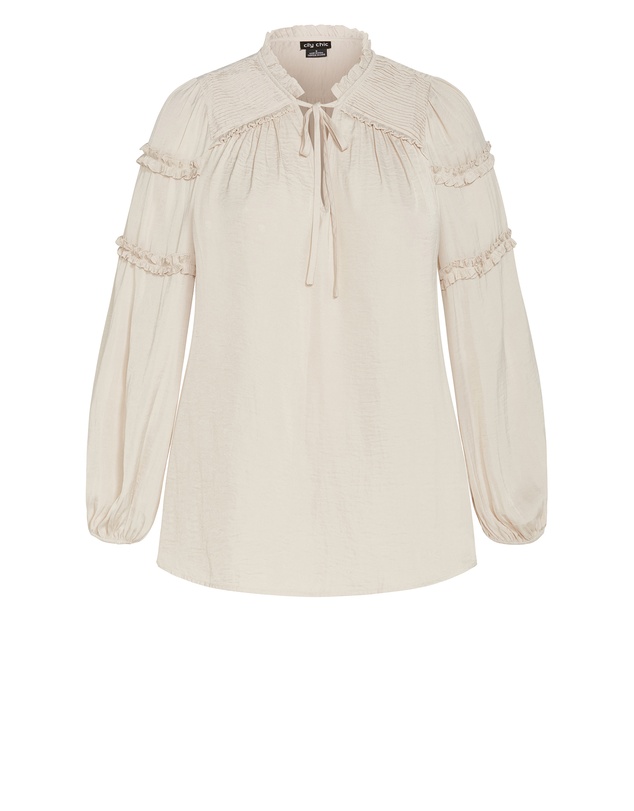 City Chic - Plus size Drama Queen Long Sleeve Shirt - porcelain