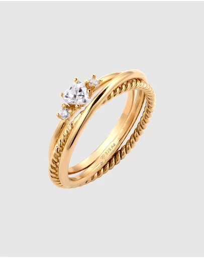 Elli Jewelry - Ring Set Crystal Heart 925 Sterling Silver Gold-Plated