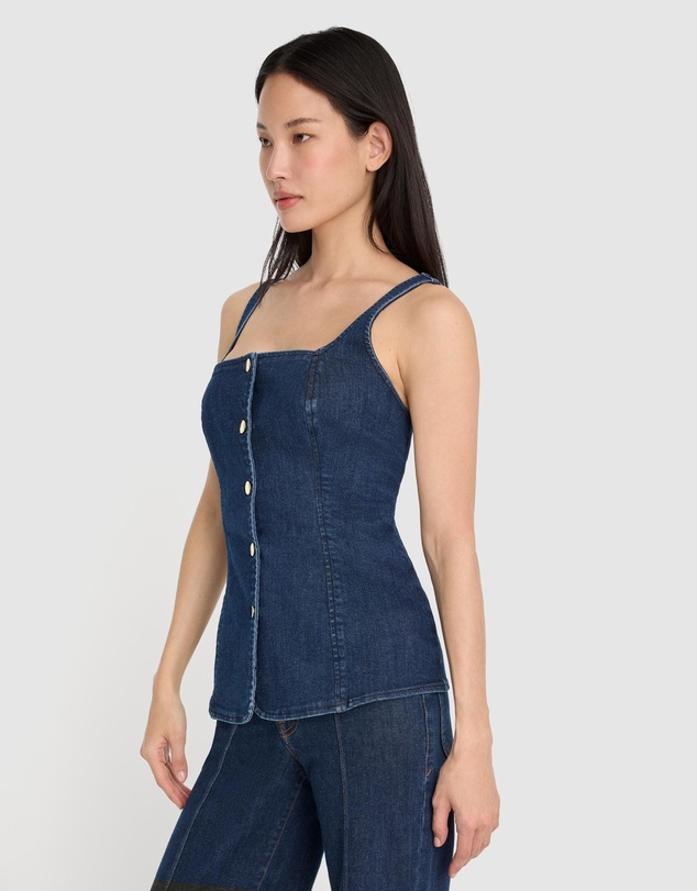 Good American - Sleeveless Denim Button Front