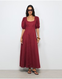 AERE - Portia Linen Puff Sleeve Midi Dress