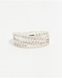 Lovisa - Silver Plated Cubic Zirconia Crossover Baguette Ring