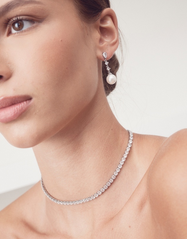 The White Collection - Beatrice - Classic Silver Pearl Bridal Drop Earrings