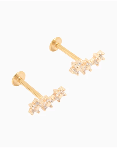 Lovisa - Gold Plated Surgical Steel Cubic Zirconia Flower Trio Flat Back Earrings