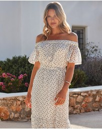 Sosandar - Spot Print Bardot Tiered Maxi Dress